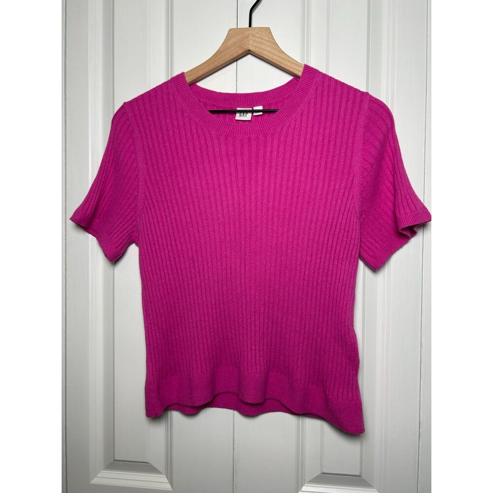 Gap Pink Ribbed Short Sleeve Crewneck Knit Sweater Top - M